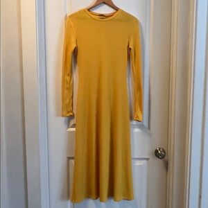 Zara Golden Yellow Ribbed Knit Dress S